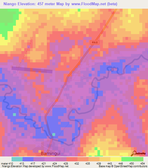 Niango,Central African Republic Elevation Map