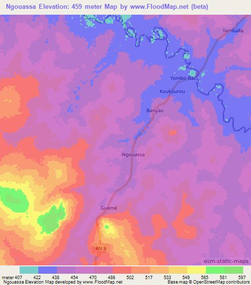 Ngouassa,Central African Republic Elevation Map