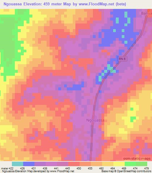Ngouassa,Central African Republic Elevation Map