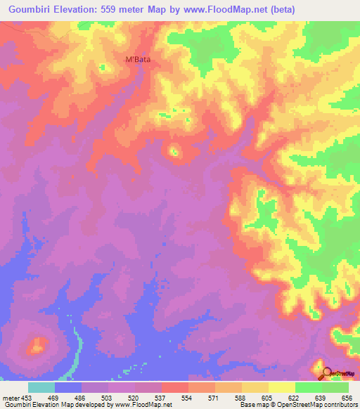 Goumbiri,Central African Republic Elevation Map