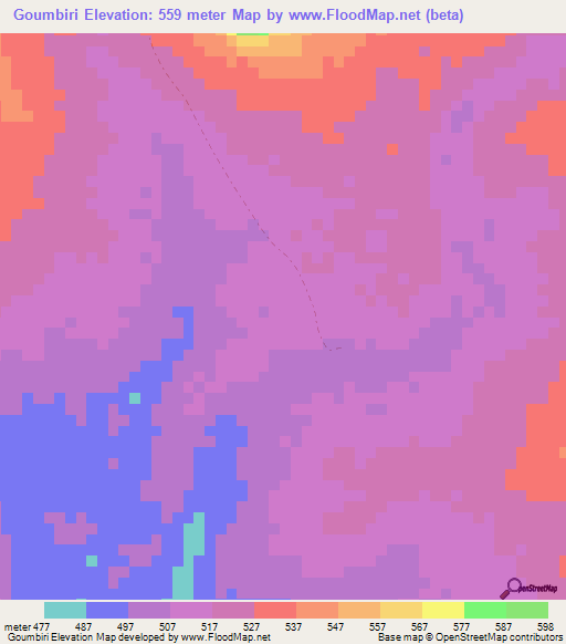 Goumbiri,Central African Republic Elevation Map