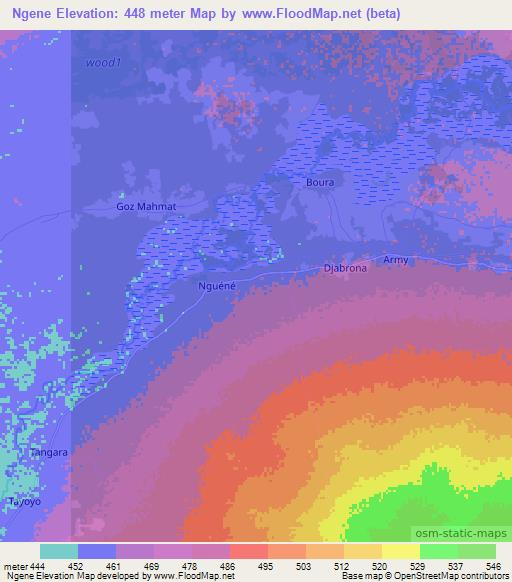Ngene,Central African Republic Elevation Map