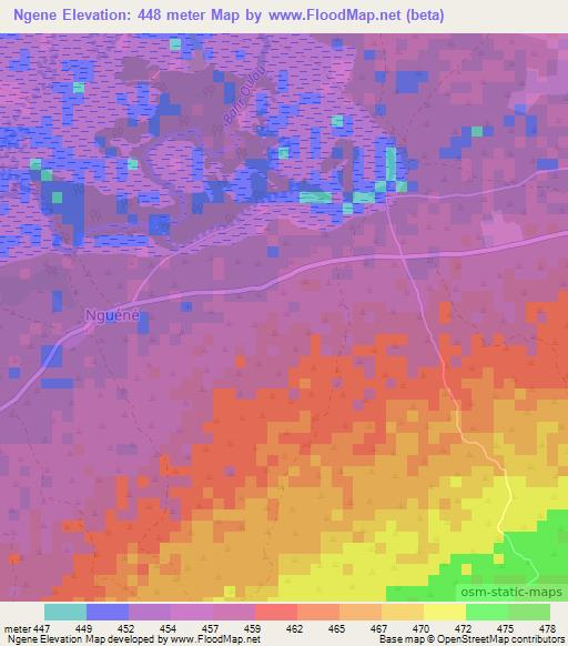 Ngene,Central African Republic Elevation Map