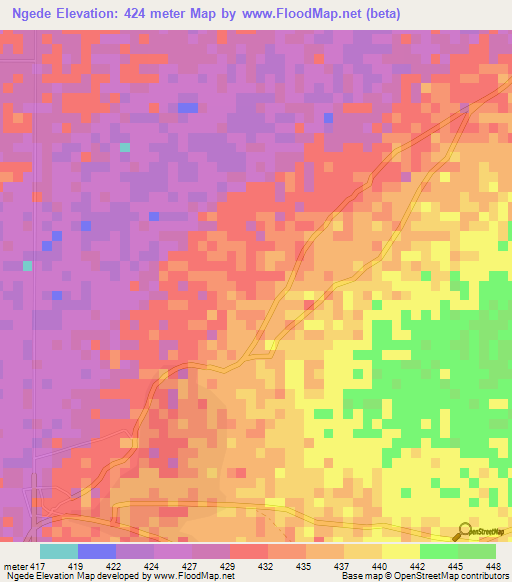 Ngede,Central African Republic Elevation Map