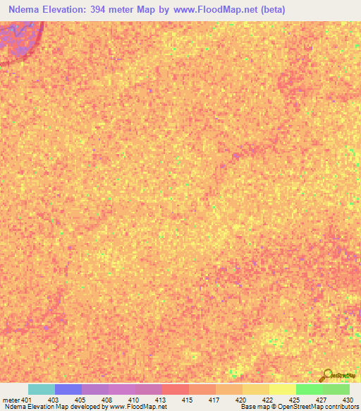 Ndema,Central African Republic Elevation Map