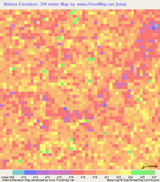 Ndema,Central African Republic Elevation Map