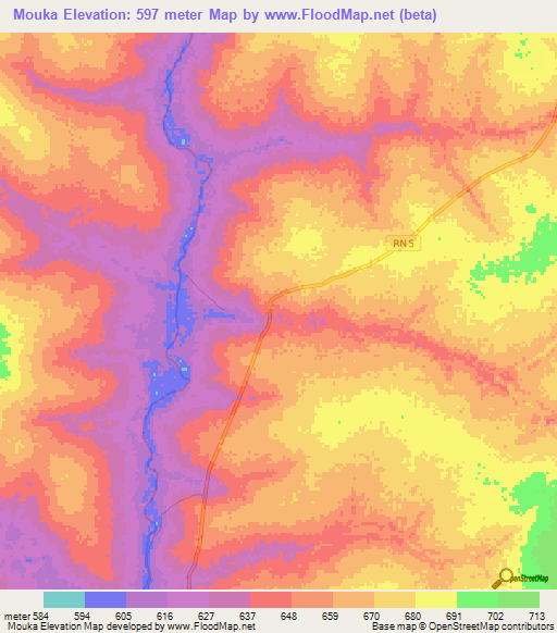 Mouka,Central African Republic Elevation Map