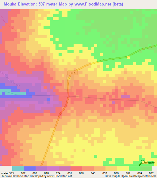 Mouka,Central African Republic Elevation Map