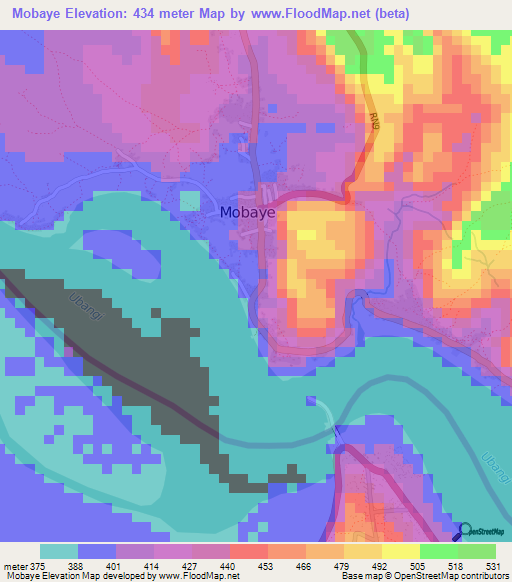 Mobaye,Central African Republic Elevation Map