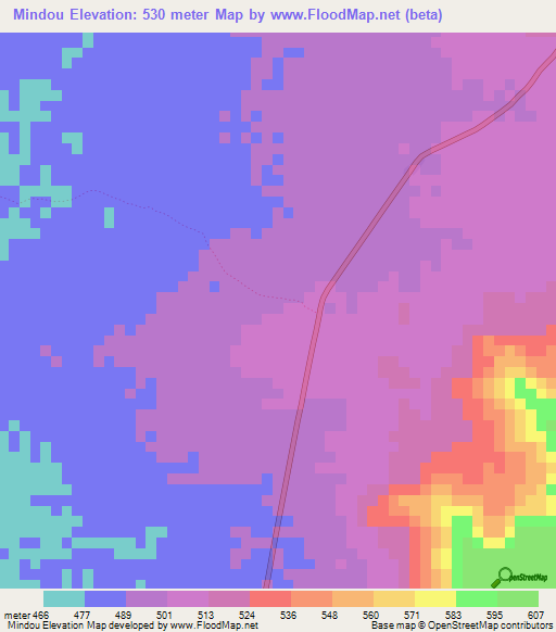 Mindou,Central African Republic Elevation Map