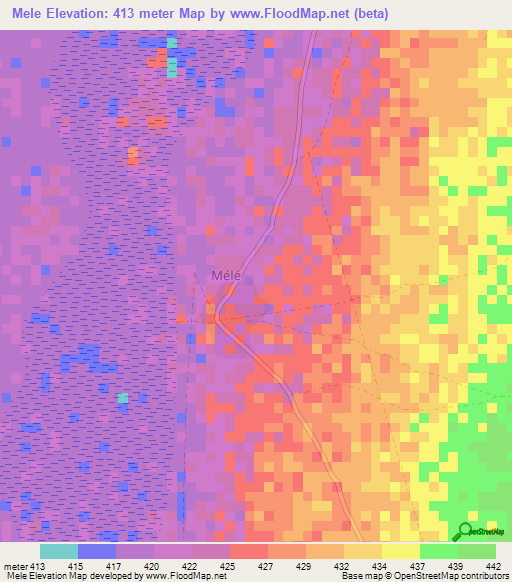 Mele,Central African Republic Elevation Map