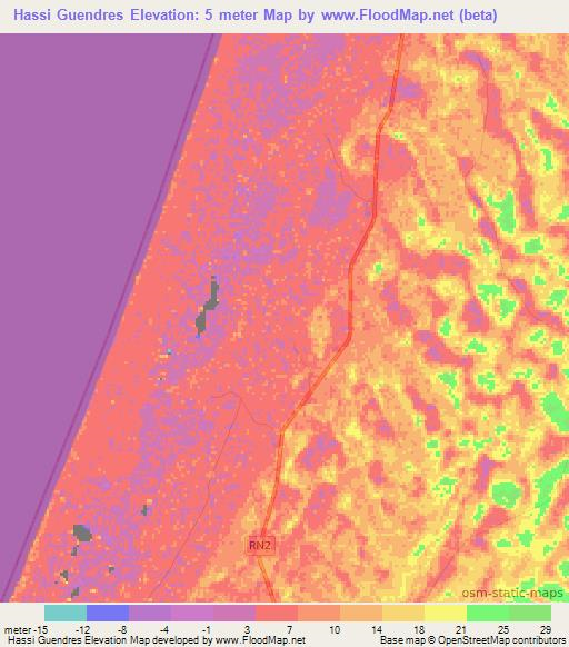 Hassi Guendres,Mauritania Elevation Map