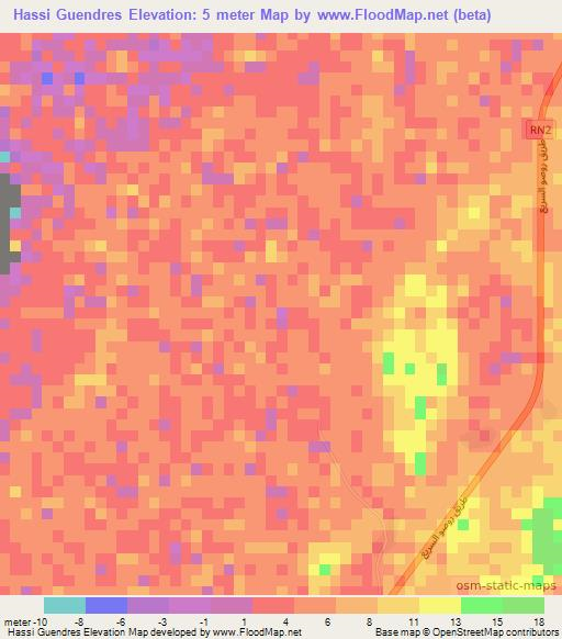 Hassi Guendres,Mauritania Elevation Map