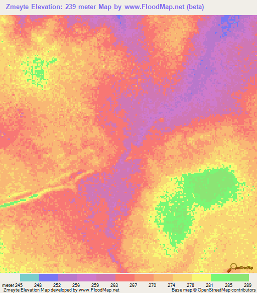 Zmeyte,Mauritania Elevation Map