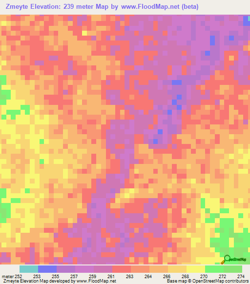 Zmeyte,Mauritania Elevation Map