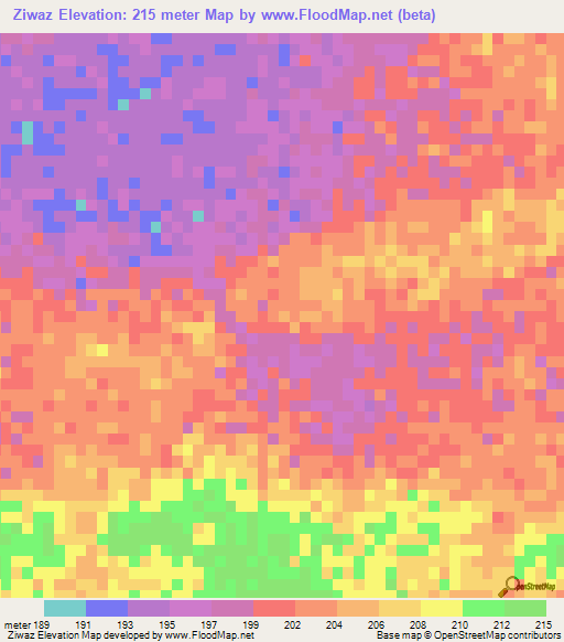 Ziwaz,Mauritania Elevation Map