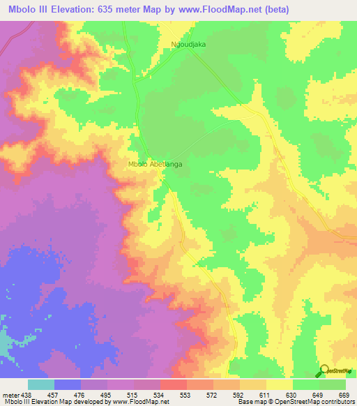 Mbolo III,Central African Republic Elevation Map