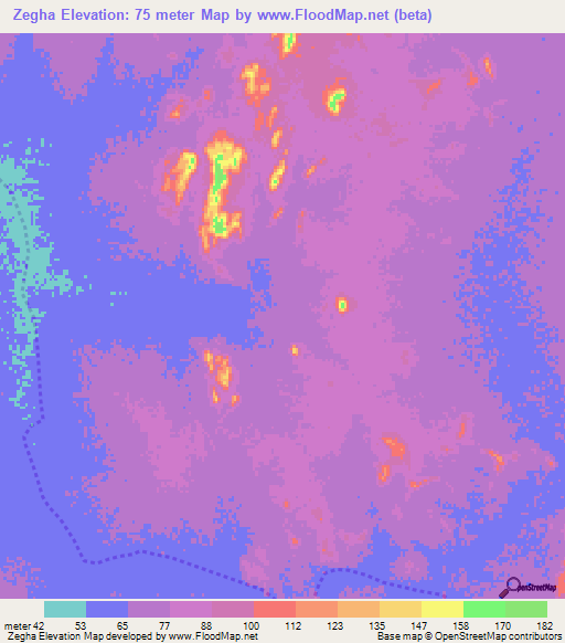 Zegha,Mauritania Elevation Map