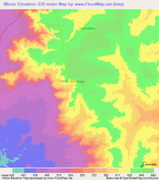 Mbolo,Central African Republic Elevation Map