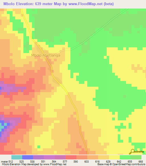 Mbolo,Central African Republic Elevation Map