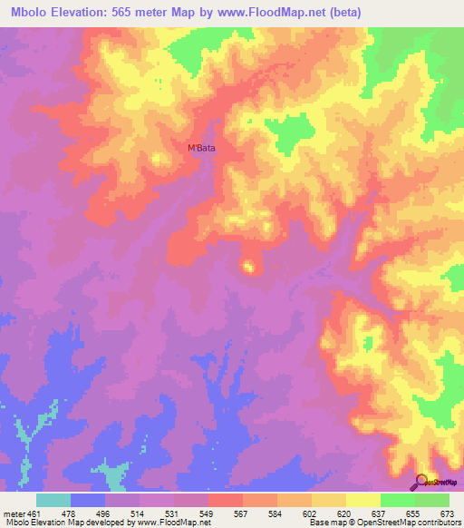 Mbolo,Central African Republic Elevation Map
