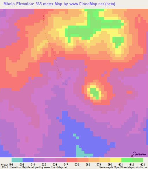 Mbolo,Central African Republic Elevation Map