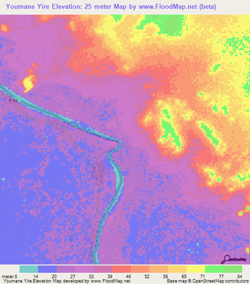 Youmane Yire,Mauritania Elevation Map