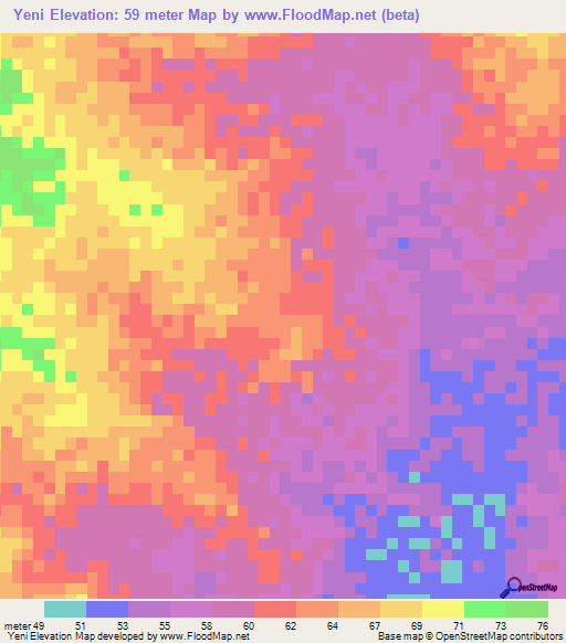 Yeni,Mauritania Elevation Map
