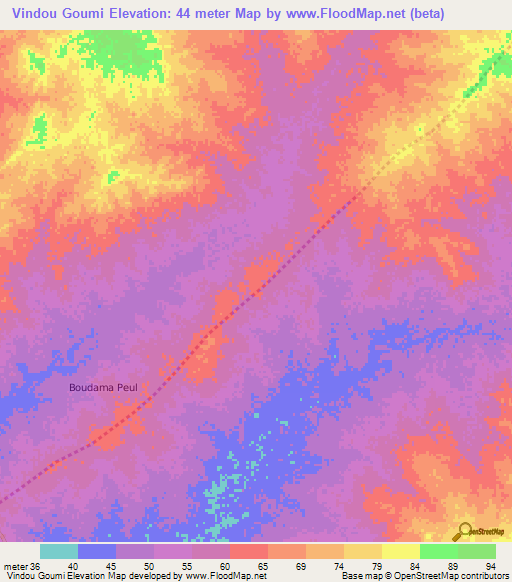 Vindou Goumi,Mauritania Elevation Map