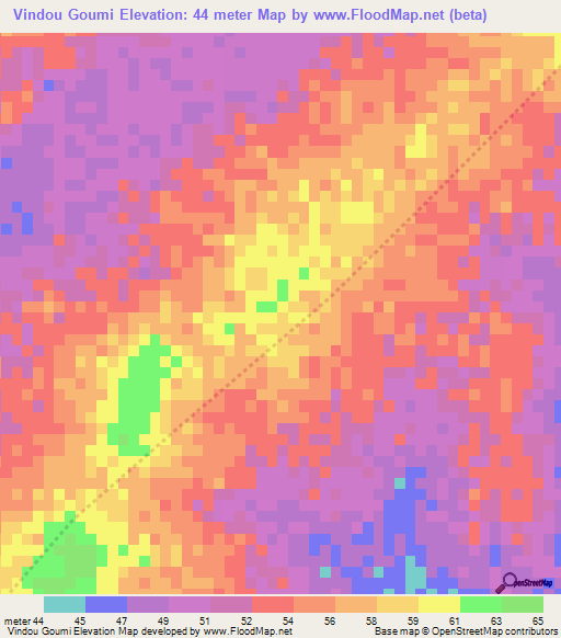Vindou Goumi,Mauritania Elevation Map