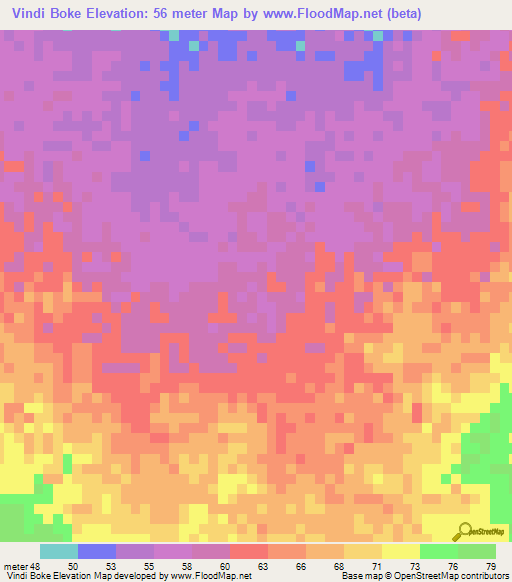Vindi Boke,Mauritania Elevation Map