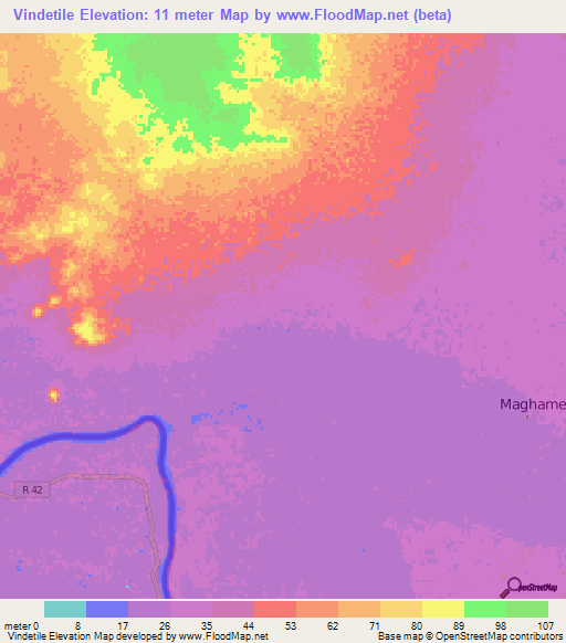 Vindetile,Mauritania Elevation Map