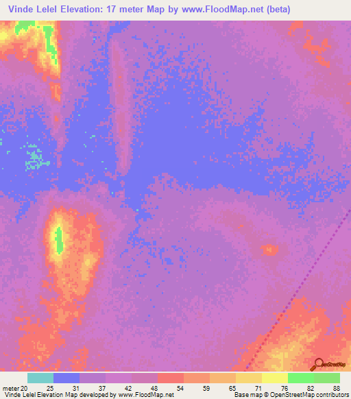 Vinde Lelel,Mauritania Elevation Map