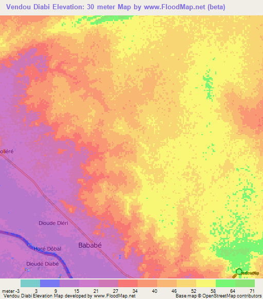 Vendou Diabi,Mauritania Elevation Map