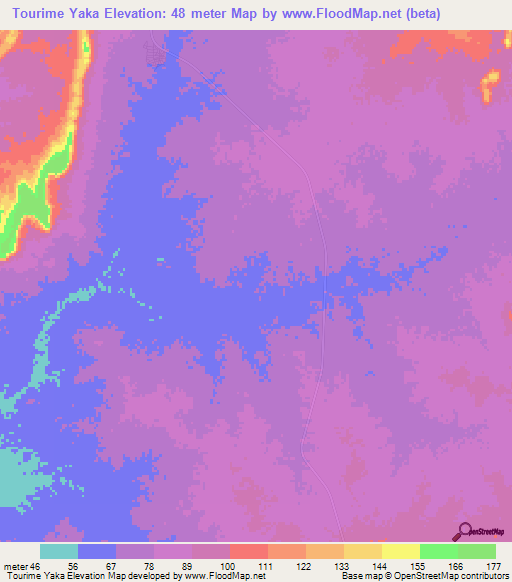 Tourime Yaka,Mauritania Elevation Map