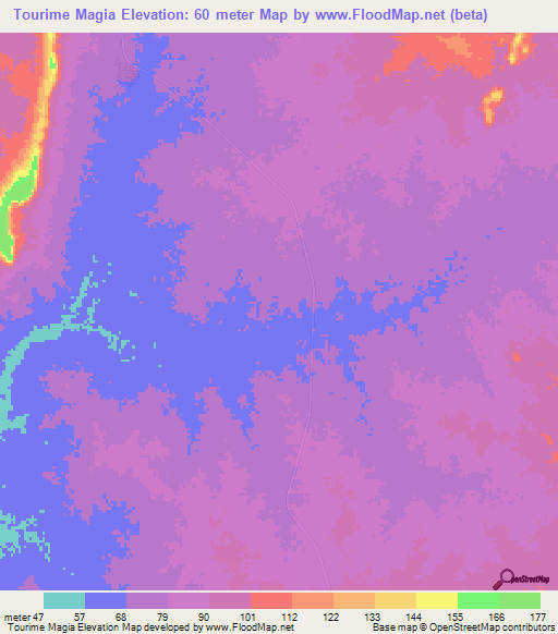 Tourime Magia,Mauritania Elevation Map