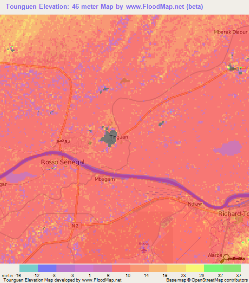 Tounguen,Mauritania Elevation Map