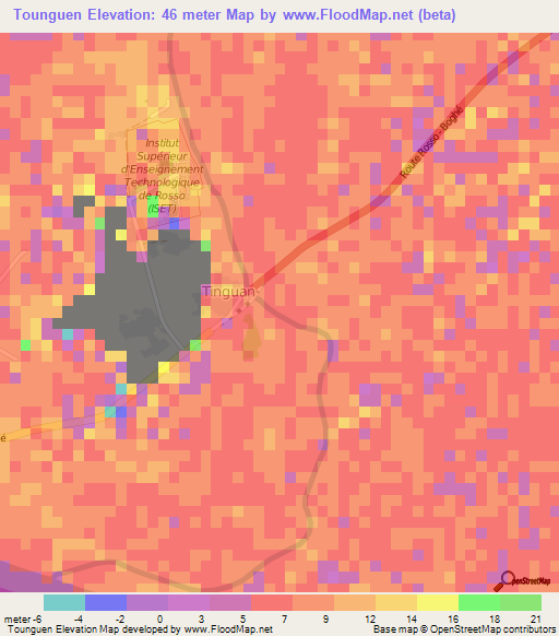 Tounguen,Mauritania Elevation Map