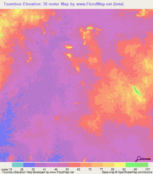 Toumbou,Mauritania Elevation Map