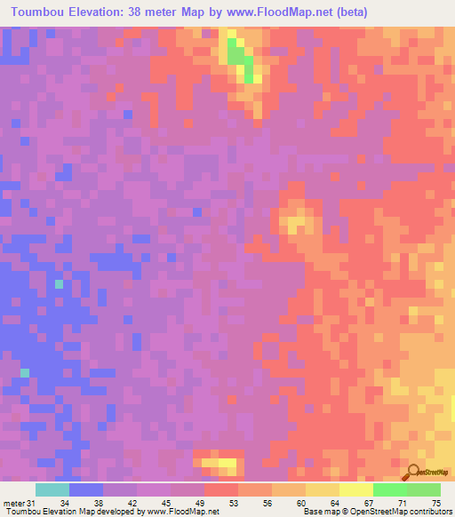 Toumbou,Mauritania Elevation Map