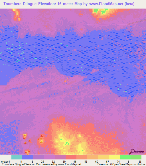 Toumbere Djingue,Mauritania Elevation Map