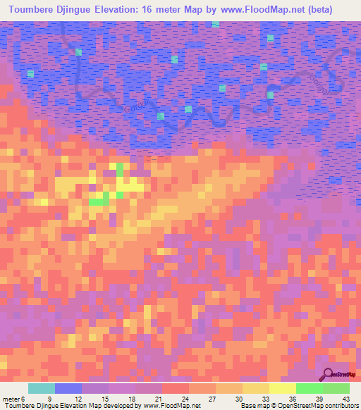 Toumbere Djingue,Mauritania Elevation Map