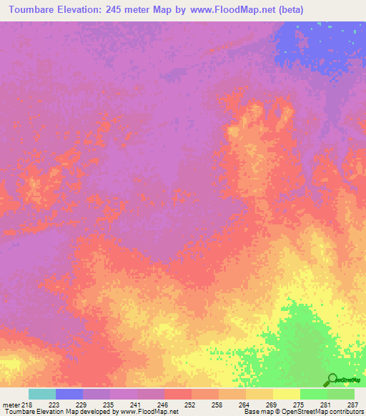 Toumbare,Mauritania Elevation Map
