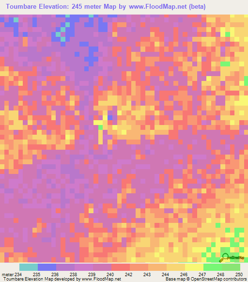 Toumbare,Mauritania Elevation Map