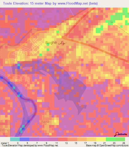 Toule,Mauritania Elevation Map