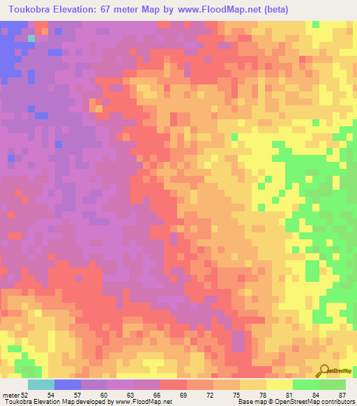Toukobra,Mauritania Elevation Map