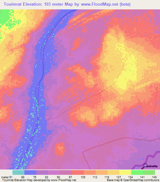 Touimrat,Mauritania Elevation Map