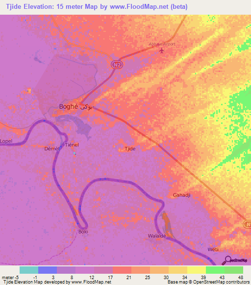 Tjide,Mauritania Elevation Map