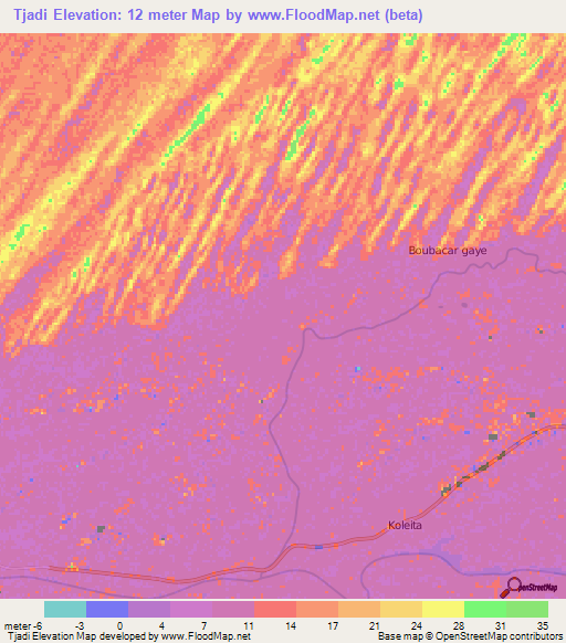 Tjadi,Mauritania Elevation Map