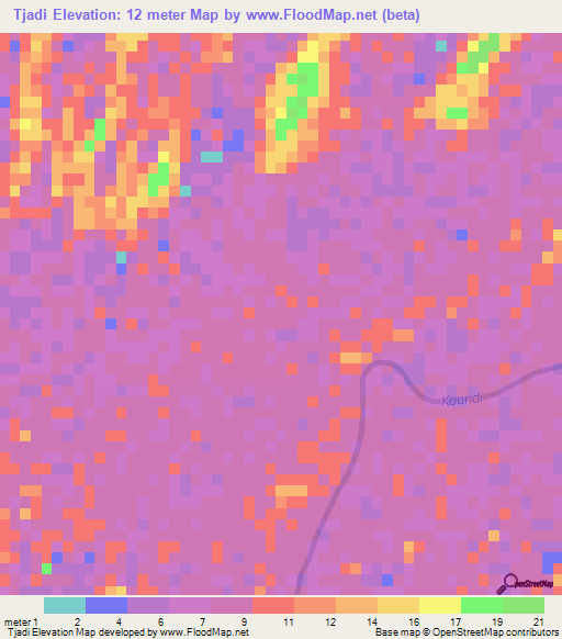 Tjadi,Mauritania Elevation Map